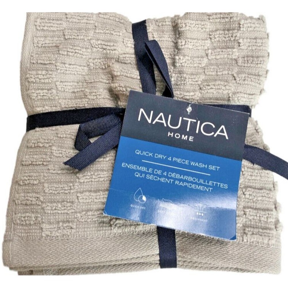 Nautica Facecloths Washcloths Soft Cotton Gray 13x13" Quick Dry Set of 4